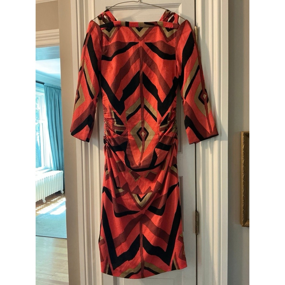 Tracey Reese Size 2 Silk Blend Geometric Ruched Sheath Cocktail Dress Y2K style